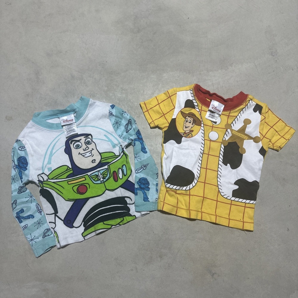 VTG Y2K Disney Pixar Toy Story Buzz Lightyear Woody Pajama Tops Kids Size 4/5T